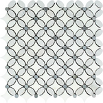 Carrara White Marble Honed Florida Flower Mosaic Tile w/Blue Gray Dots-Marble Mosaic-American Tile Depot