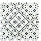 Carrara White Marble Polished Florida Flower Mosaic Tile w/Blue Gray Dots