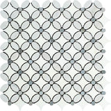 Carrara White Marble Polished Florida Flower Mosaic Tile w/Blue Gray Dots