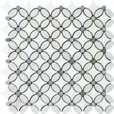 Carrara White Marble Honed Florida Flower Mosaic Tile w/Blue Gray Dots