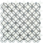 Thassos White Marble Honed Florida Flower Mosaic Tile w/Blue Gray Dots-Marble Mosaic-American Tile Depot