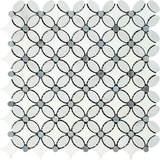 Carrara White Marble Honed Florida Flower Mosaic Tile w/Blue Gray Dots