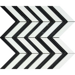 Thassos White Marble Polished Large Chevron Mosaic Tile w / Black Dots Strips-Marble Mosaic-American Tile Depot