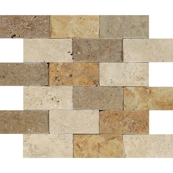 2 X 4 Mixed Travertine Split-Faced Brick Mosaic Tile-Travertine Mosaic-American Tile Depot