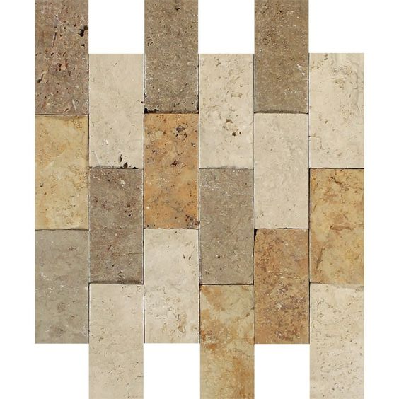 2 X 4 Mixed Travertine Split-Faced Brick Mosaic Tile-Travertine Mosaic-American Tile Depot