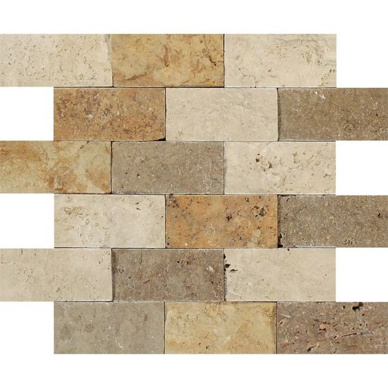 2 X 4 Mixed Travertine Split-Faced Brick Mosaic Tile-Travertine Mosaic-American Tile Depot