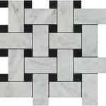 Carrara White Marble Polished Large Basketweave Mosaic Tile w/ Black Dots-Marble Mosaic-American Tile Depot