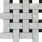 Carrara White Marble Honed Large Basketweave Mosaic Tile w/ Black Dots-Marble Mosaic-American Tile Depot