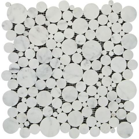 Oriental White / Asian Statuary Marble Polished Bubbles Mosaic Tile-Marble Mosaic-American Tile Depot