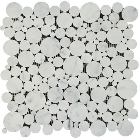 Oriental White / Asian Statuary Marble Polished Bubbles Mosaic Tile-Marble Mosaic-American Tile Depot