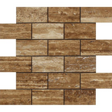 2 X 4 Noce Exotic Travertine (Vein-Cut) Brushed & Unfilled Brick Mosaic Tile