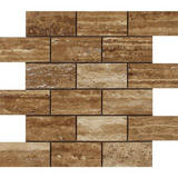 2 X 4 Noce Exotic Travertine (Vein-Cut) Brushed & Unfilled Brick Mosaic Tile-Travertine Mosaic-American Tile Depot