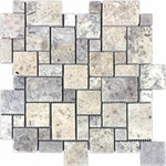 Silver Travertine Tumbled Micro-Pattern (Mini Versailles) Mosaic Tile-Travertine Mosaic-American Tile Depot