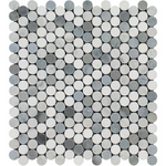 Thassos White Marble Honed Penny Round Mosaic Tile w/ Blue Gray Dots-Marble Mosaic-American Tile Depot