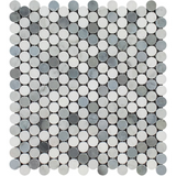 Thassos White Marble Honed Penny Round Mosaic Tile w/ Blue Gray Dots