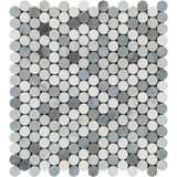 Thassos White Marble Polished Penny Round Mosaic Tile w/ Blue Gray Dots