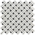 Thassos White Marble Honed Stanza Basketweave Mosaic Tile w/ Black Dots-Marble Mosaic-American Tile Depot