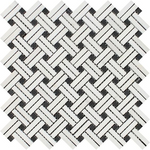 Thassos White Marble Polished Stanza Basketweave Mosaic Tile w/ Black Dots-Marble Mosaic-American Tile Depot