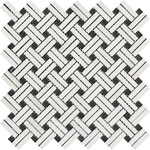 Thassos White Marble Honed Stanza Basketweave Mosaic Tile w/ Black Dots-Marble Mosaic-American Tile Depot