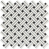 Thassos White Marble Honed Stanza Basketweave Mosaic Tile w/ Black Dots