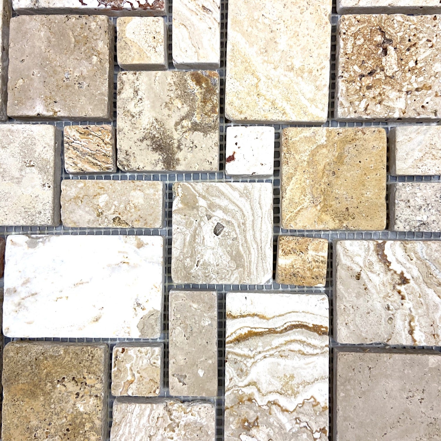 Valencia Travertine Tumbled Micro-Pattern (Mini Versailles) Mosaic Tile