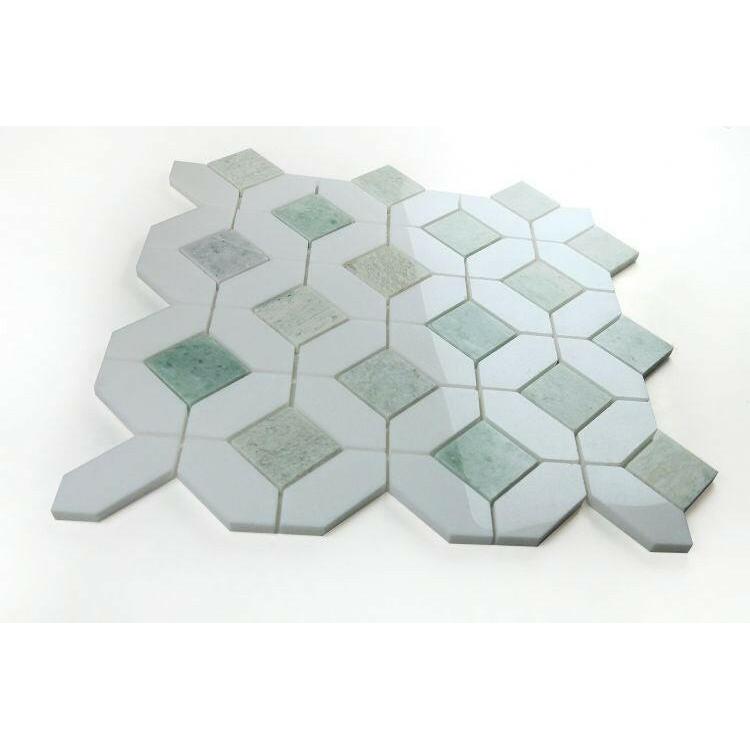 Luna Ming Green Polished Octagon Marble Mosaic Tile-American Tile Depot