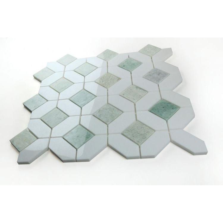 Luna Ming Green Polished Octagon Marble Mosaic Tile-American Tile Depot