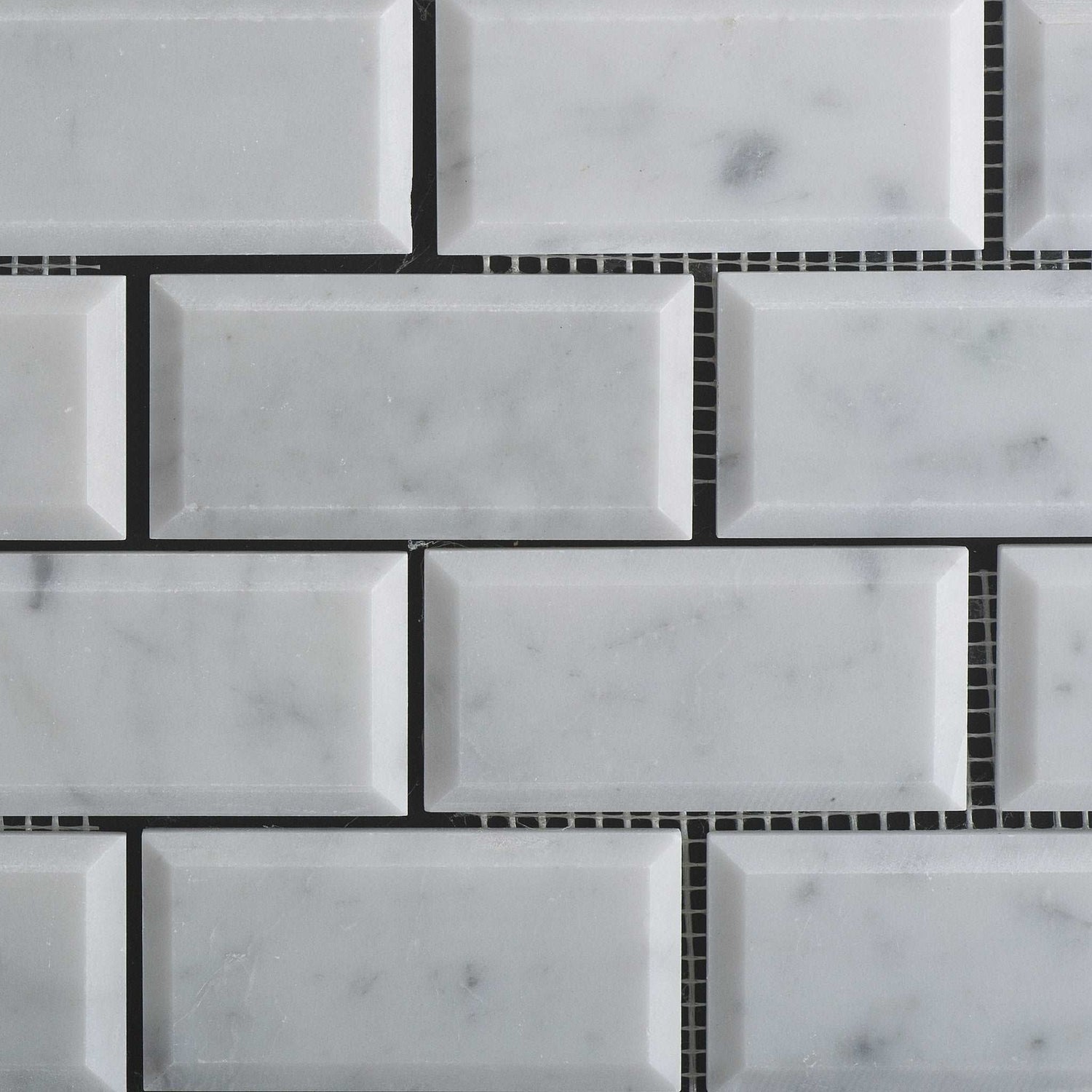 2 X 4 Carrara White Marble Polished & Beveled Brick Mosaic Tile