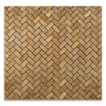 Gold / Yellow Travertine Tumbled 1 X 2 Herringbone Mosaic Tile