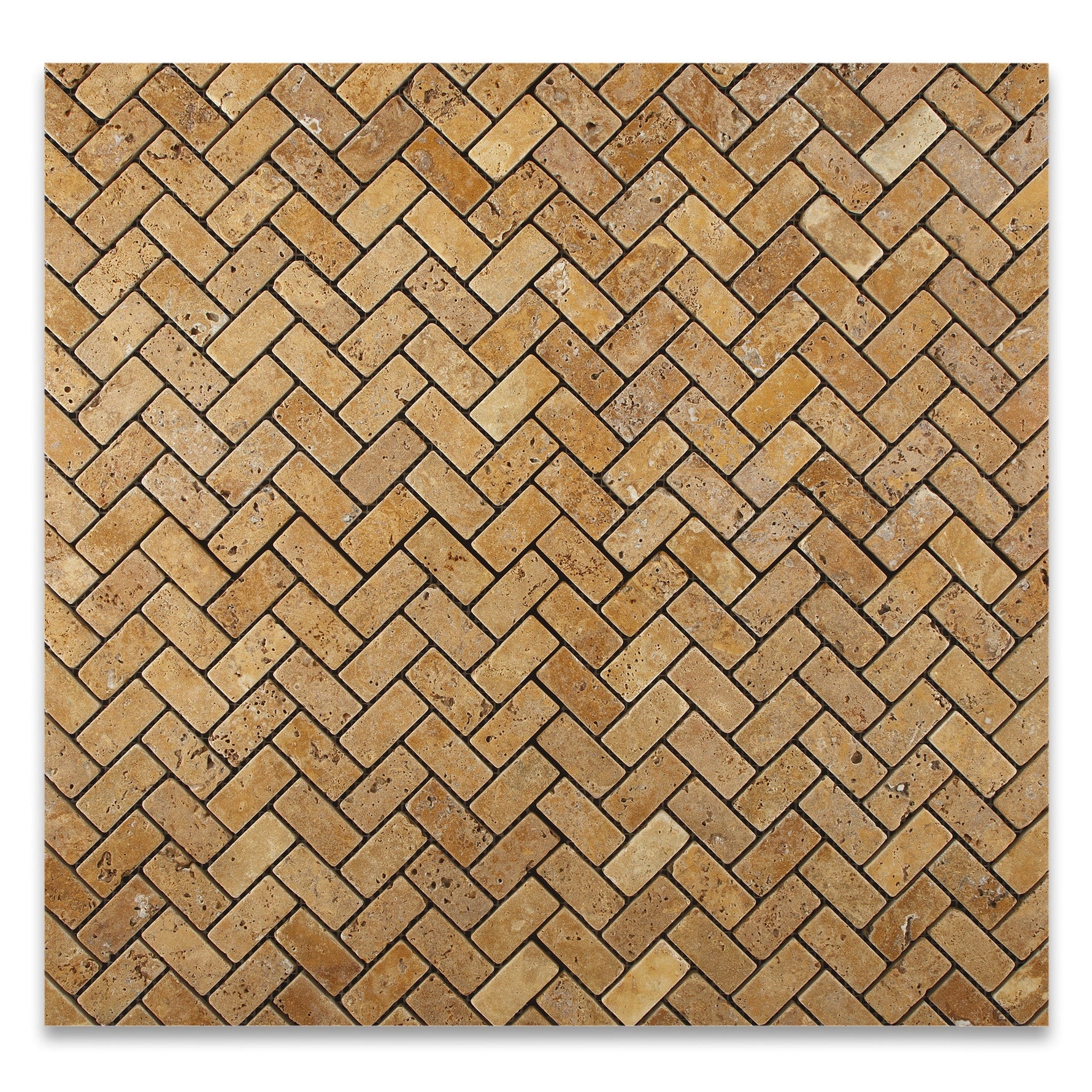 Gold / Yellow Travertine Tumbled 1 X 2 Herringbone Mosaic Tile