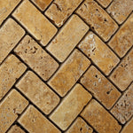 Gold / Yellow Travertine Tumbled 1 X 2 Herringbone Mosaic Tile