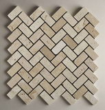 Ivory Travertine Tumbled 1 X 2 Herringbone Mosaic Tile