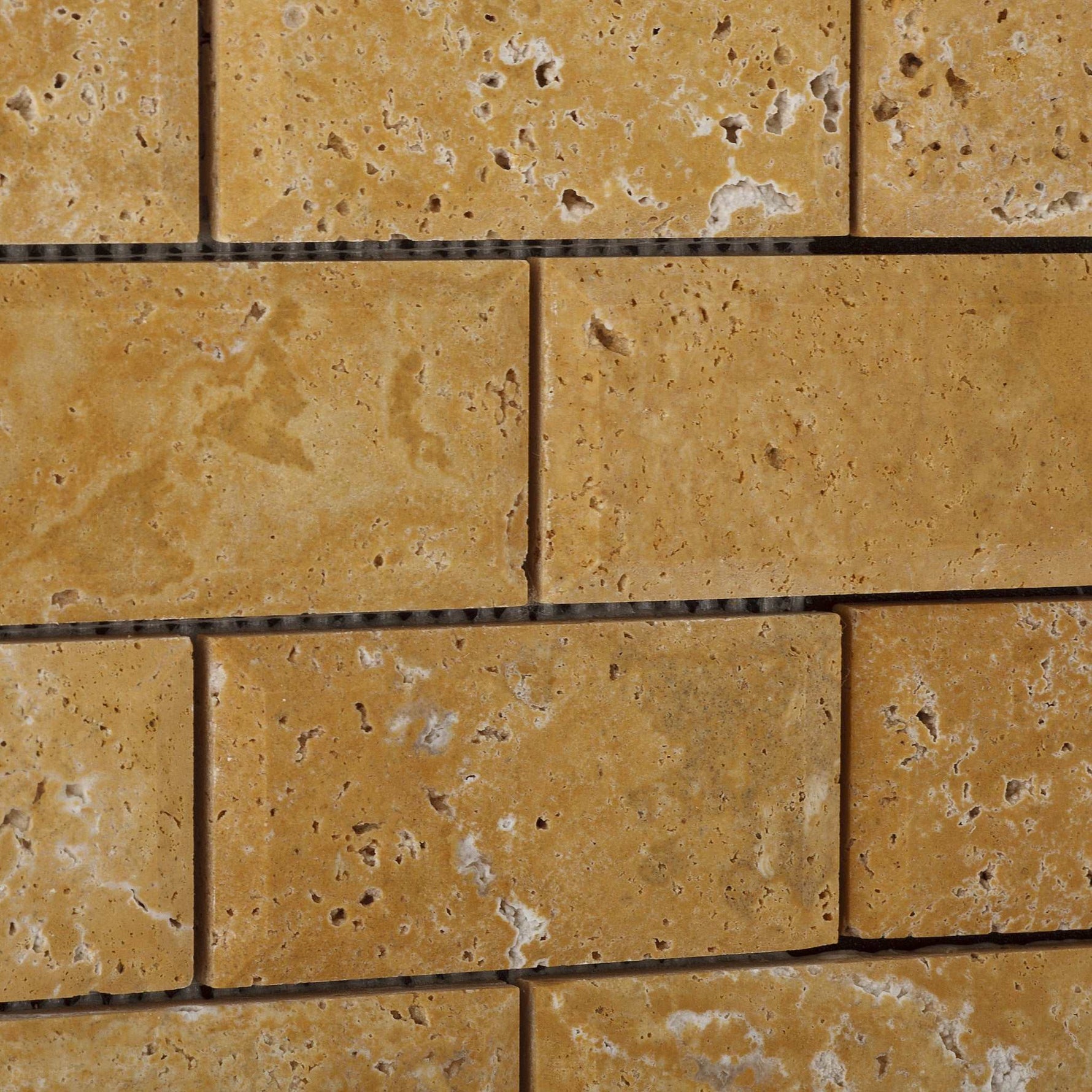 2 X 4 Gold / Yellow Travertine Honed & Beveled Brick Mosaic