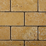 2 X 4 Gold / Yellow Travertine Tumbled Brick Mosaic Tile