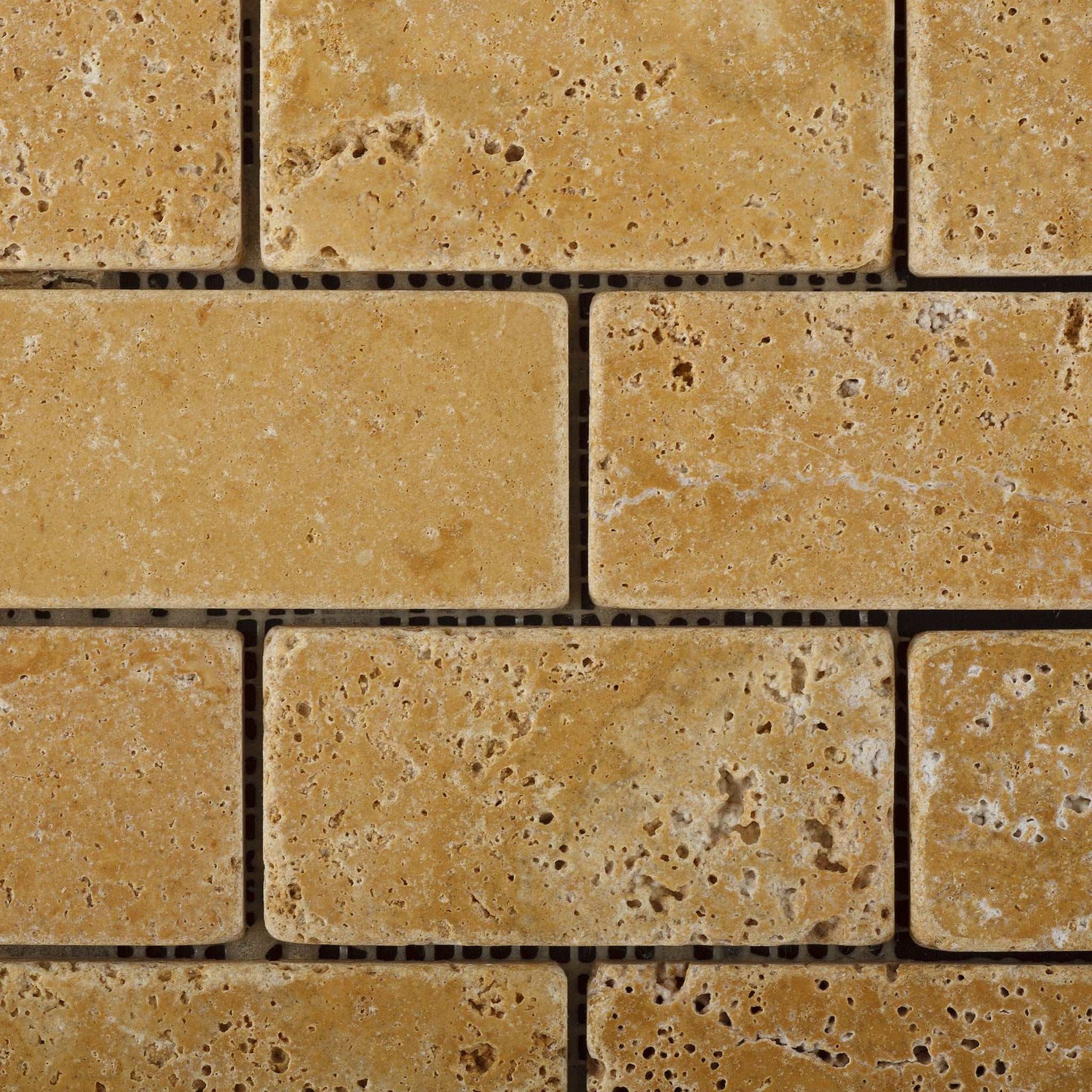 2 X 4 Gold / Yellow Travertine Tumbled Brick Mosaic Tile