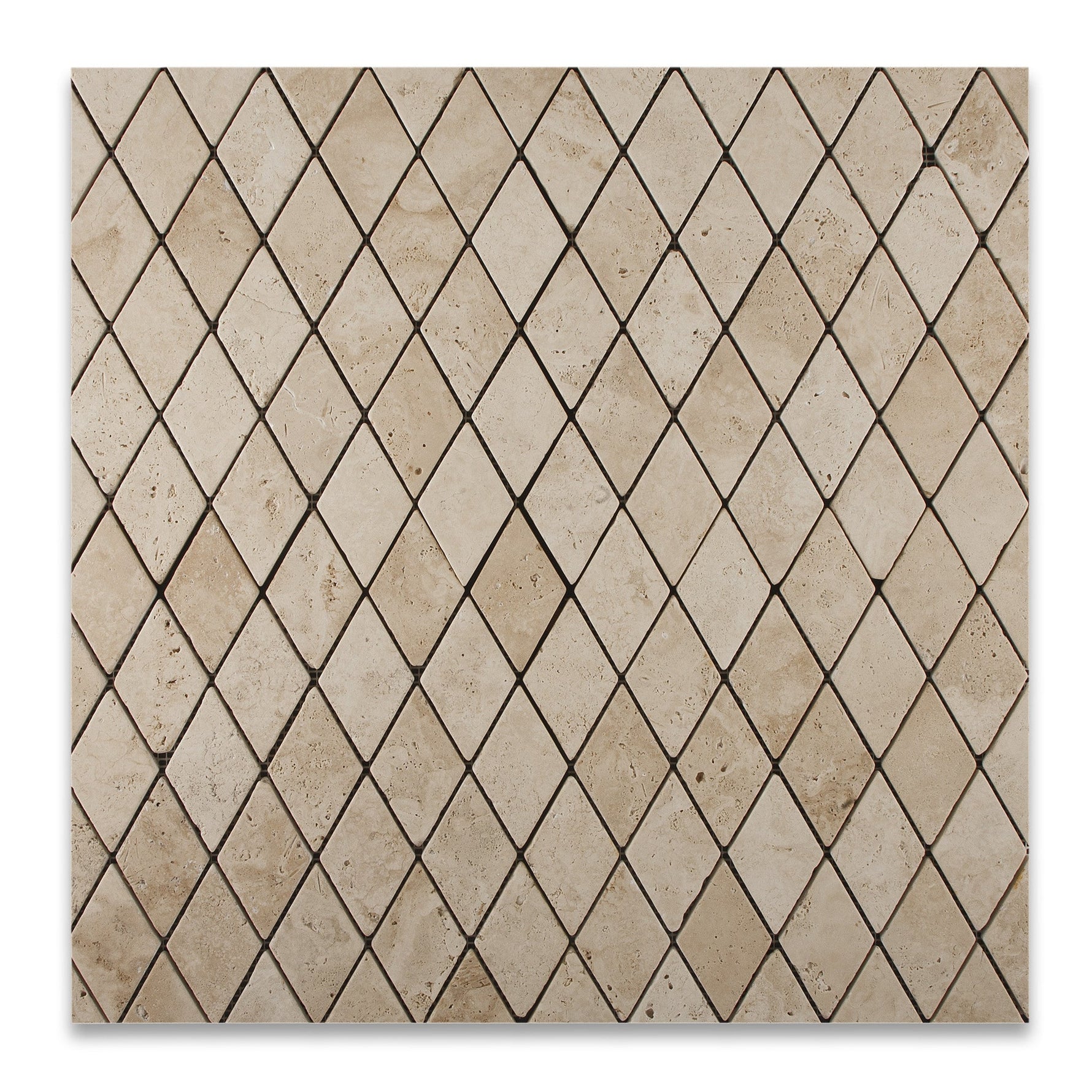 Ivory Travertine 2 X 4 Tumbled Diamond Mosaic Tile