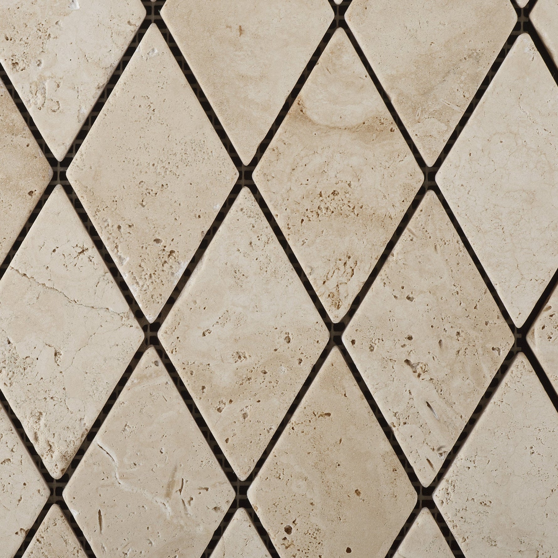 Ivory Travertine 2 X 4 Tumbled Diamond Mosaic Tile