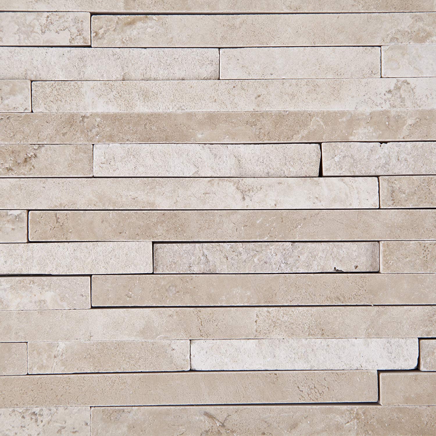 Durango Cream Travertine Polished & Split-faced (Mix )Random Strip Mosaic Tile