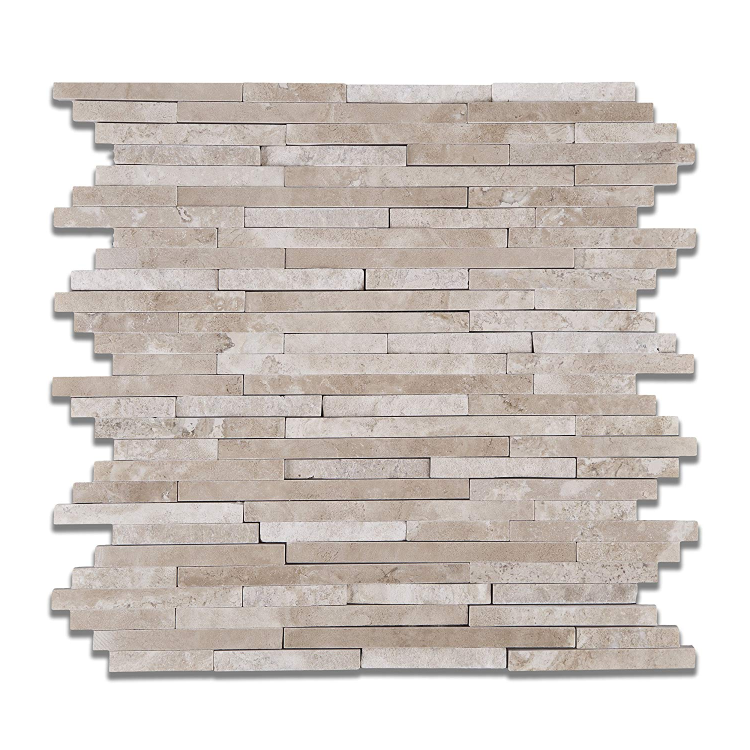 Durango Cream Travertine Polished & Split-Faced (Mix) Random Strip Mosaic Tile-Travertine Mosaic-American Tile Depot