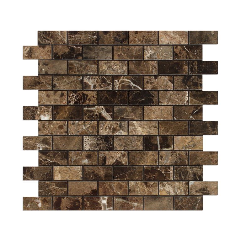 1 X 2 Emperador Dark Marble Polished Brick Mosaic Tile-Marble Mosaic-American Tile Depot