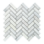 Oriental White / Asian Statuary Marble Honed 1 x 3 Herringbone Mosaic Tile-Marble Mosaic-American Tile Depot