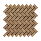 Noce Travertine Tumbled 1 X 2 Herringbone Mosaic Tile