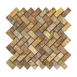 Scabos Travertine Tumbled 1 X 2 Herringbone Mosaic Tile