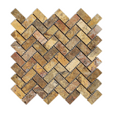 Scabos Travertine Tumbled 1 X 2 Herringbone Mosaic Tile