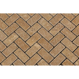 Noce Travertine Tumbled 1 X 2 Herringbone Mosaic Tile