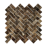 Emperador Dark Marble Polished 1 x 2 Herringbone Mosaic Tile