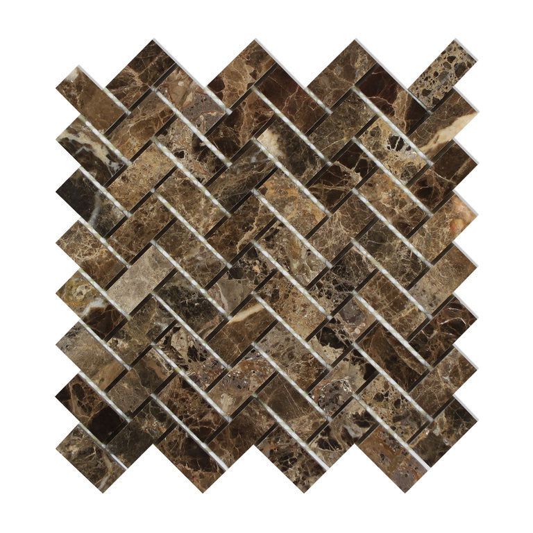 Emperador Dark Marble Polished 1 x 2 Herringbone Mosaic Tile-Marble Mosaic-American Tile Depot