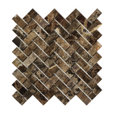 Emperador Dark Marble Polished 1 x 2 Herringbone Mosaic Tile