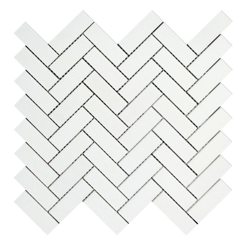 Thassos White Marble Honed 1 x 3 Herringbone Mosaic Tile-Marble Mosaic-American Tile Depot