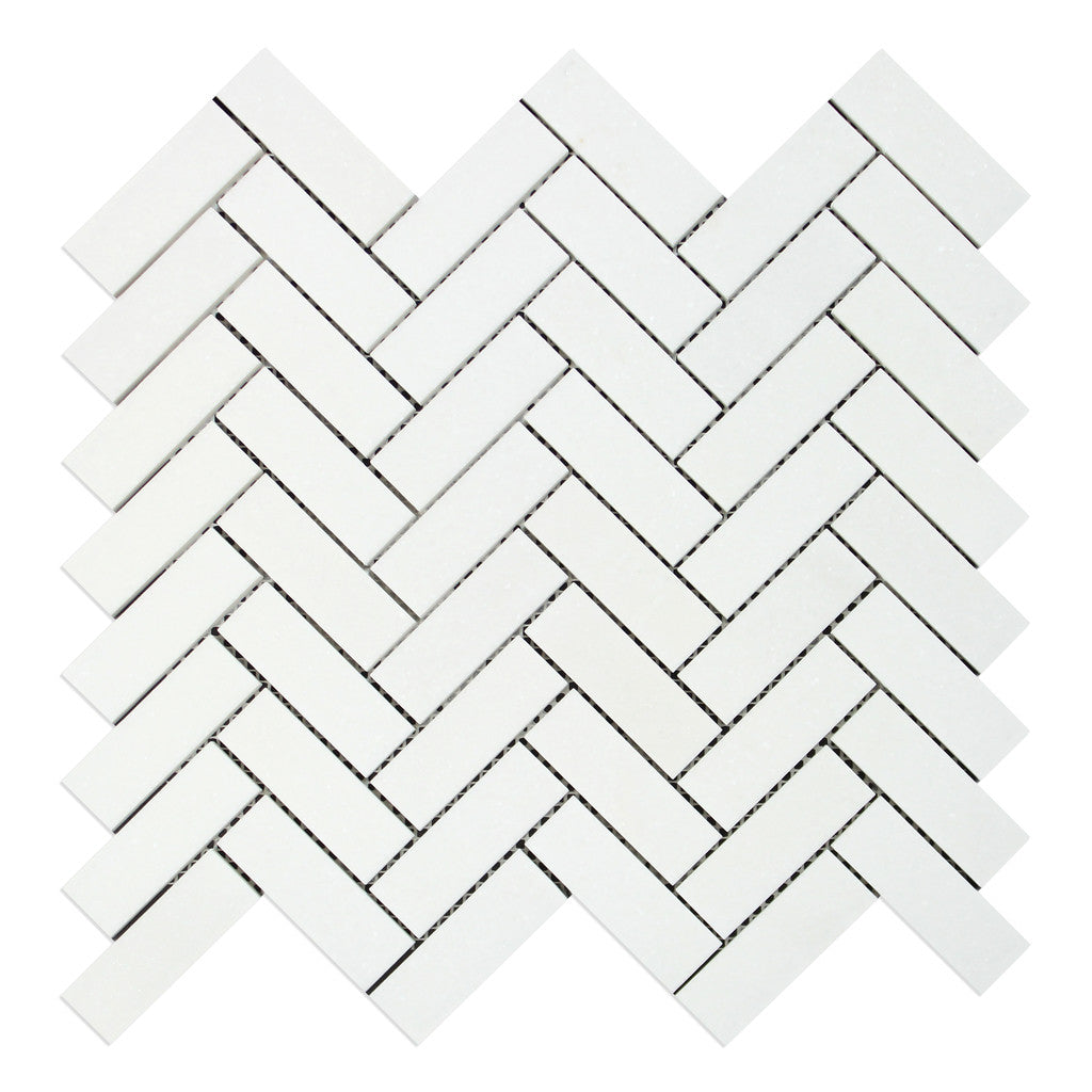 Thassos White Marble Honed 1 x 3 Herringbone Mosaic Tile-Marble Mosaic-American Tile Depot